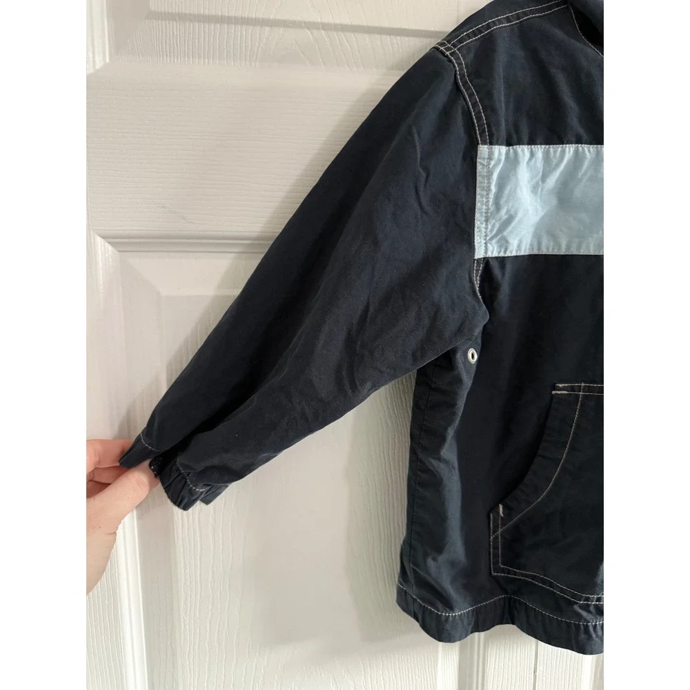 Gymboree Boys Navy Blue‎ Light Blue Stripe Hooded Jacket XS 3/4